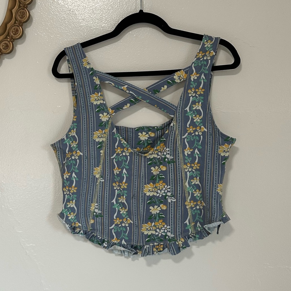 Free People Melanie Tank Top, Dusty Combo, Blue Floral, XL, NWT - Picture 3 of 12
